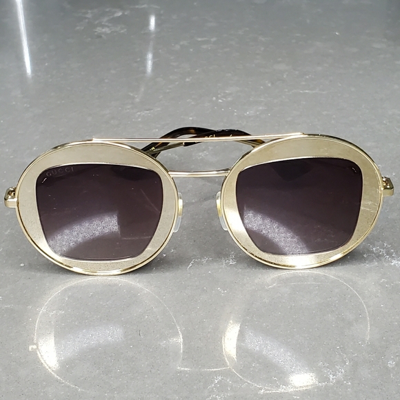 Gucci Gold Round Double Bridge Sunglasses